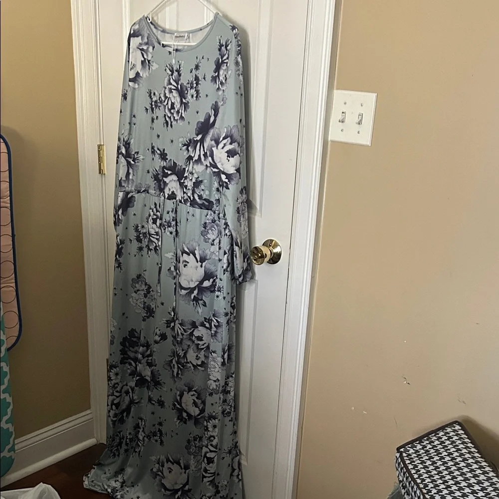 Urban Modesty Floral Maxi Dress - Blue and White - Picture 2 of 5